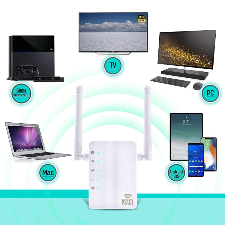 Extensor de rango inalámbrico N de 300Mbps, repetidor WiFi, amplificador de señal, enrutador de red con 2 antenas externas, enchufe de la UE, 2 External Antenna (White), 2 External Antenna (Black)