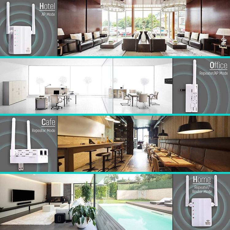 Extensor de rango inalámbrico N de 300Mbps, repetidor WiFi, amplificador de señal, enrutador de red con 2 antenas externas, enchufe de la UE, 2 External Antenna (White), 2 External Antenna (Black)