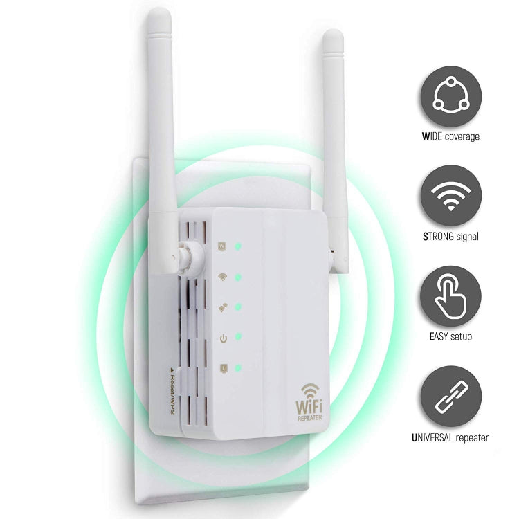 Extensor de rango inalámbrico N de 300Mbps, repetidor WiFi, amplificador de señal, enrutador de red con 2 antenas externas, enchufe de la UE, 2 External Antenna (White), 2 External Antenna (Black)