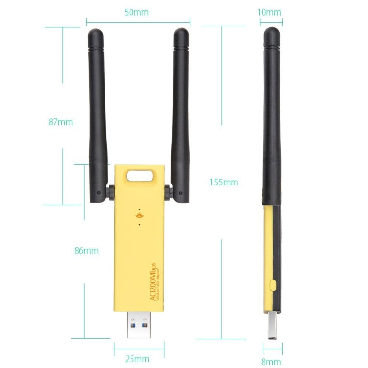 Adaptador WiFi USB 3.0 de banda dual AC1200Mbps 2,4 GHz y 5 GHz Tarjeta de red externa con 2 antenas externas, AC1200Mbps USB 3.0