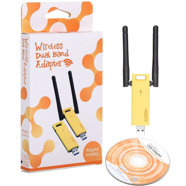 Adaptador WiFi USB 3.0 de banda dual AC1200Mbps 2,4 GHz y 5 GHz Tarjeta de red externa con 2 antenas externas, AC1200Mbps USB 3.0