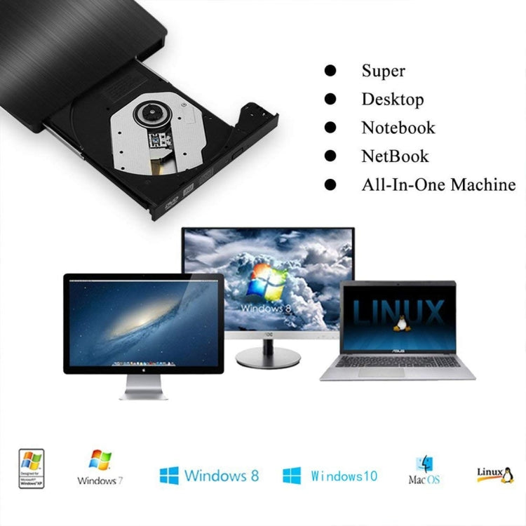 Textura cepillada USB 3.0 POP-UP Unidad externa móvil DVD-Rw DVD/CD regrabable Dispositivo externo ODD y HDD, Brushed Texture DVD(B)