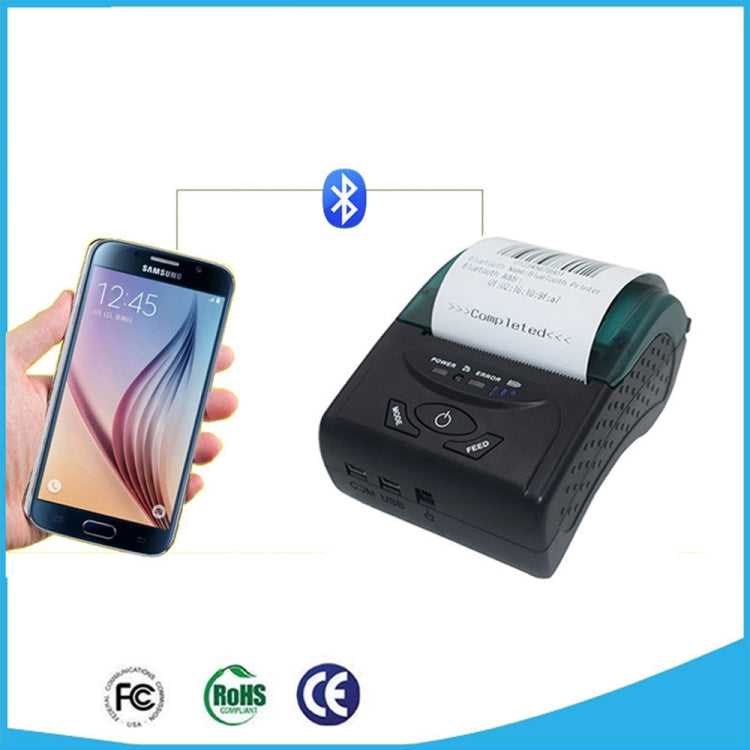 POS-5807 Impresora de tickets Bluetooth térmica portátil con puerto USB de 58 mm, tamaño máximo de papel térmico admitido: 57x50 mm