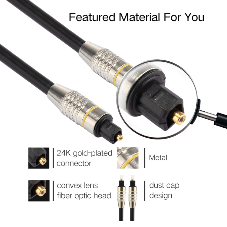 Cable de audio óptico digital macho a macho Toslink con cabeza de metal niquelado de 30 m OD6.0 mm, Length: 30m