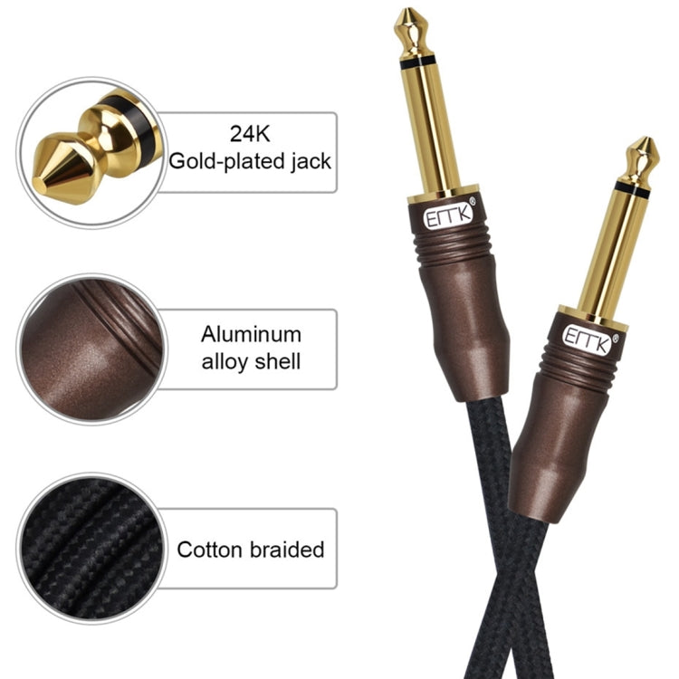 EMK Cable de audio trenzado de algodón con conector chapado en oro de 3 secciones macho a macho de 6,35 mm para mezclador y amplificador de guitarra, longitud: 1,5 m