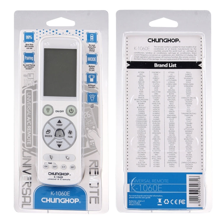 Mando a distancia universal para aire acondicionado CHUNGHOP K-1060E, K-1060E