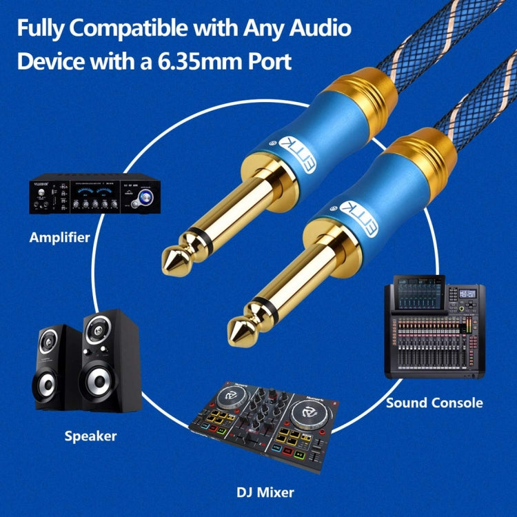 EMK 6,35 mm macho a macho Cable de audio trenzado de nailon de rejilla de enchufe chapado en oro de 3 secciones para mezclador amplificador de altavoz, longitud: 1,5 m