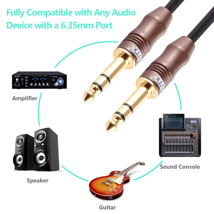 EMK Cable de audio trenzado de algodón con conector chapado en oro de 4 secciones macho a macho de 6,35 mm para mezclador y amplificador de guitarra, longitud: 2 m