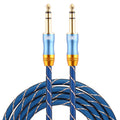 EMK 6,35 mm macho a macho Cable de audio trenzado de nailon de rejilla de enchufe chapado en oro de 4 secciones para mezclador amplificador de altavoz, longitud: 2 m