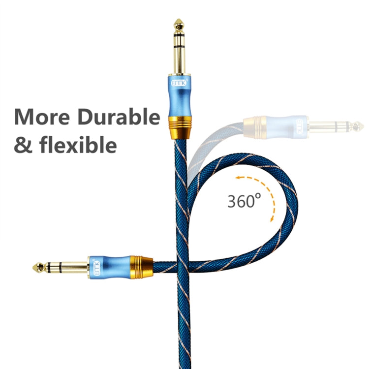EMK 6,35 mm macho a macho Cable de audio trenzado de nailon de rejilla de enchufe chapado en oro de 4 secciones para mezclador amplificador de altavoz, longitud: 2 m