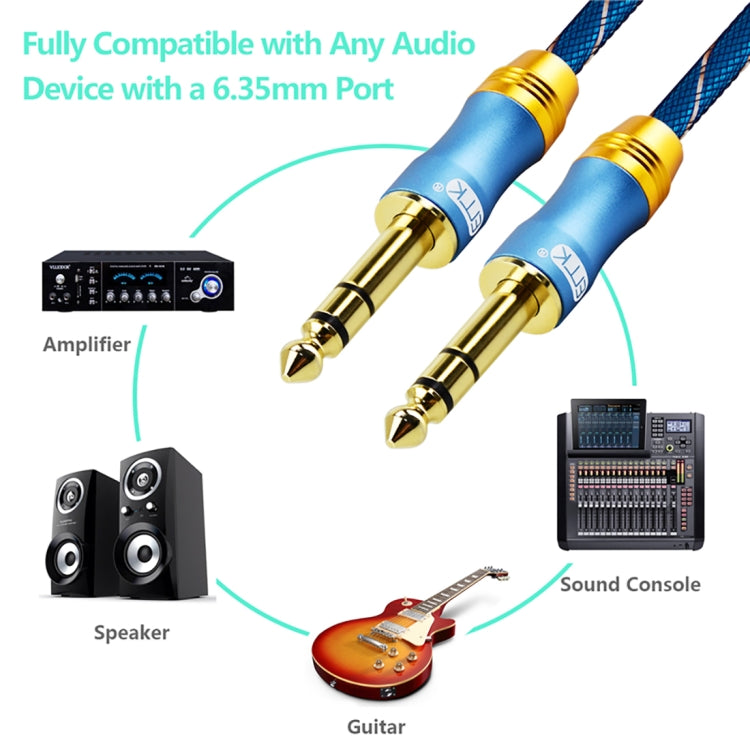 EMK 6,35 mm macho a macho Cable de audio trenzado de nailon de rejilla de enchufe chapado en oro de 4 secciones para mezclador amplificador de altavoz, longitud: 2 m