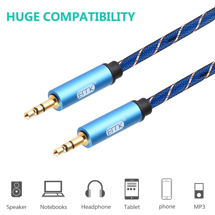 EMK Cable de audio trenzado de nailon macho a macho de rejilla de 3,5 mm para altavoces / portátiles / auriculares, longitud: 0,5 m