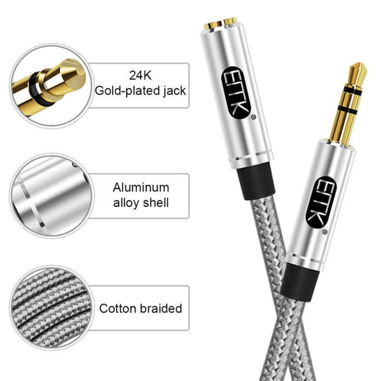 EMK Cable de audio trenzado de algodón con conector chapado en oro macho a hembra de 3,5 mm para altavoces / portátiles / auriculares, longitud: 0,5 m