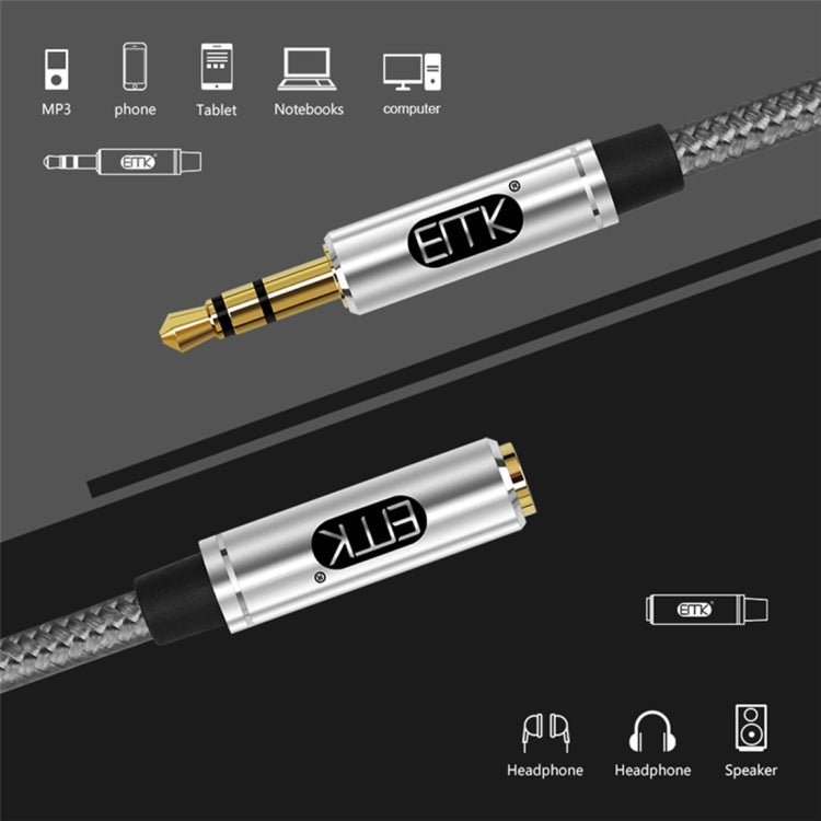 EMK Cable de audio trenzado de algodón con conector chapado en oro macho a hembra de 3,5 mm para altavoces / portátiles / auriculares, longitud: 0,5 m