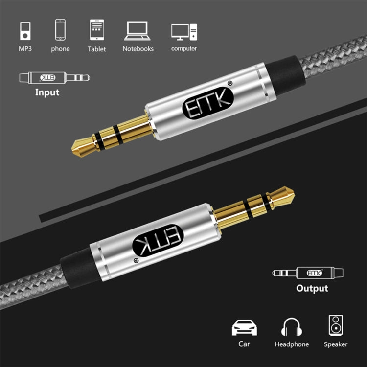 EMK Cable de audio trenzado de algodón con conector chapado en oro macho a macho de 3,5 mm para altavoces / portátiles / auriculares, longitud: 1 m, EMK