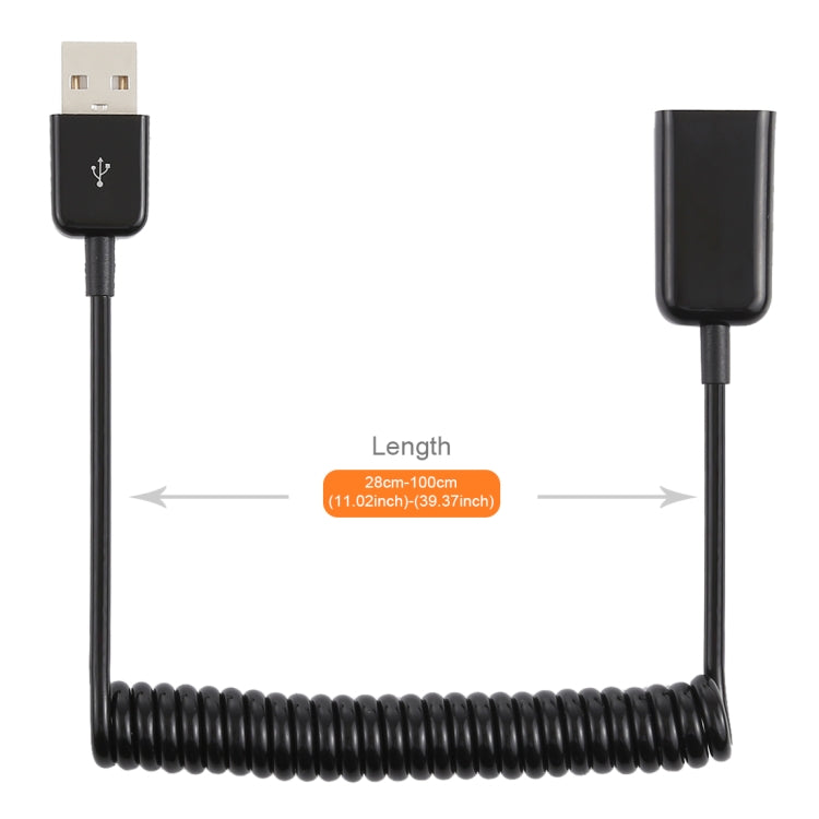 Cable en espiral de resorte USB-A macho a USB-A hembra de 1 m, AM to AF, Length: 1.0m