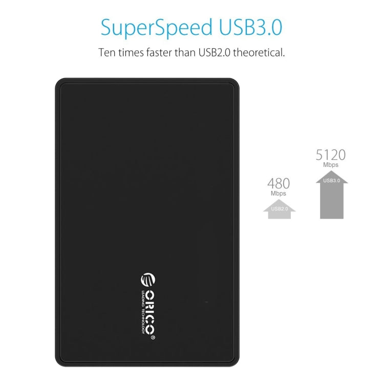 ORICO 2588US3 USB3.0 caja de almacenamiento de disco duro externo para ordenador portátil SATA HDD/SSD de 2,5 pulgadas 9,5mm