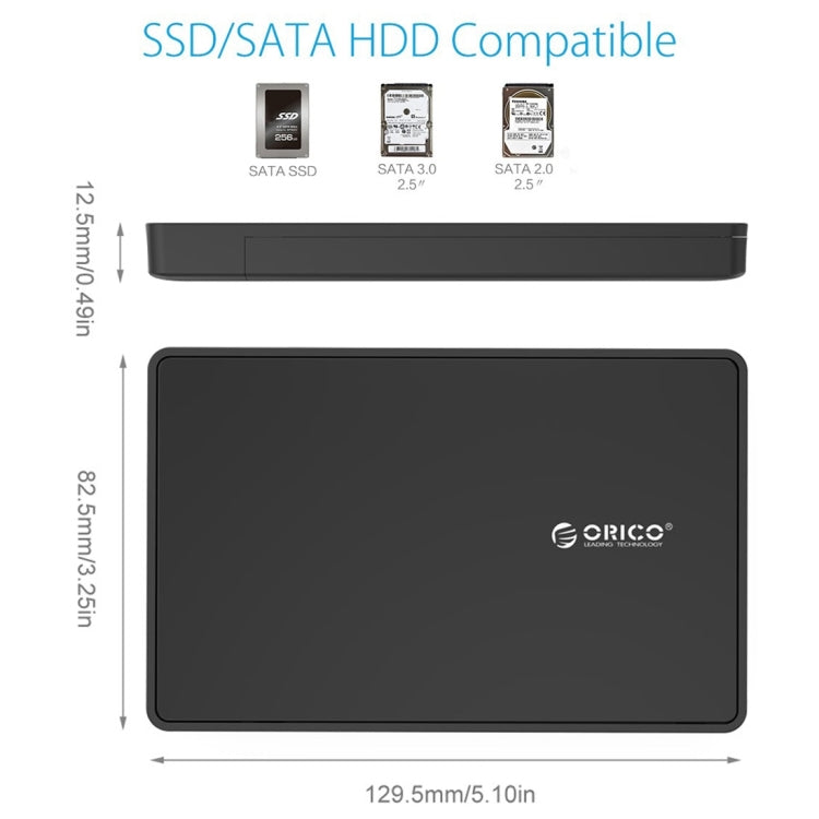 ORICO 2588US3 USB3.0 caja de almacenamiento de disco duro externo para ordenador portátil SATA HDD/SSD de 2,5 pulgadas 9,5mm