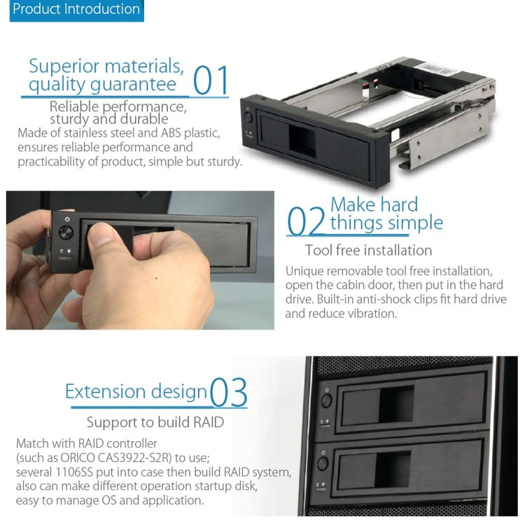 ORICO 1106SS CD-ROM Space HDD Mobile Rack interno recinto convertidor HDD de 3,5 pulgadas