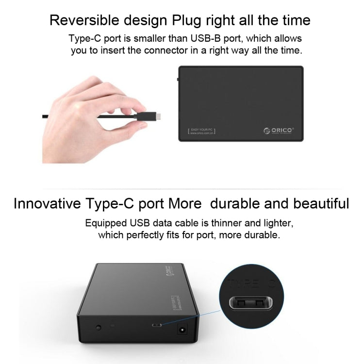 ORICO 3588C3 SATA 3.0 a USB-C / Type-C 2.5 / 3.5 pulgadas SSD / SATA HDD Caja de almacenamiento compatible con protocolo UASP, USB Type-C