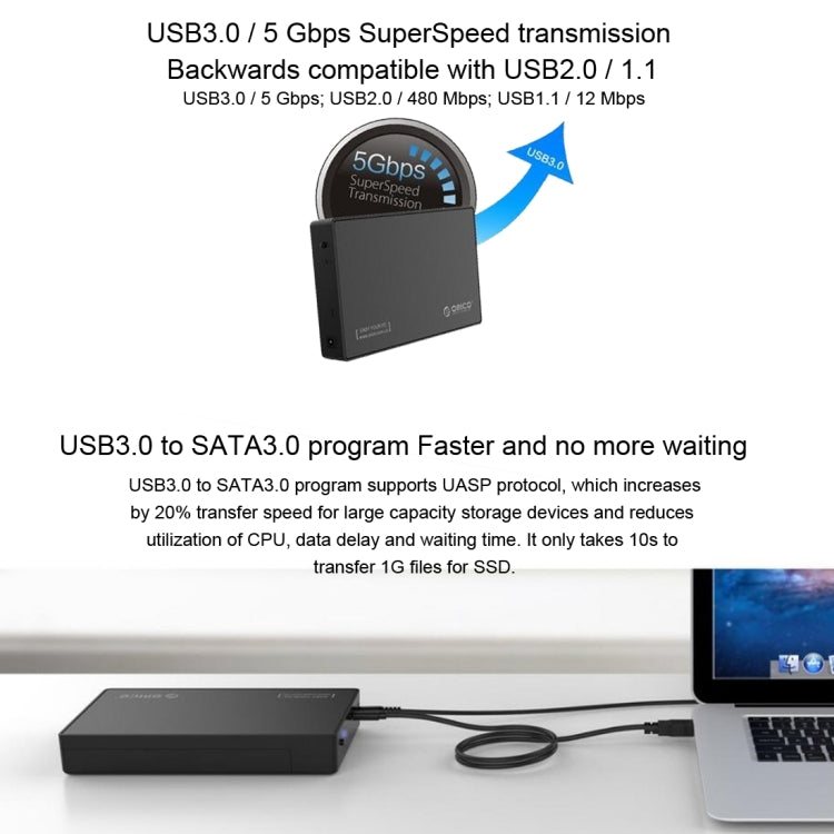 ORICO 3588C3 SATA 3.0 a USB-C / Type-C 2.5 / 3.5 pulgadas SSD / SATA HDD Caja de almacenamiento compatible con protocolo UASP, USB Type-C