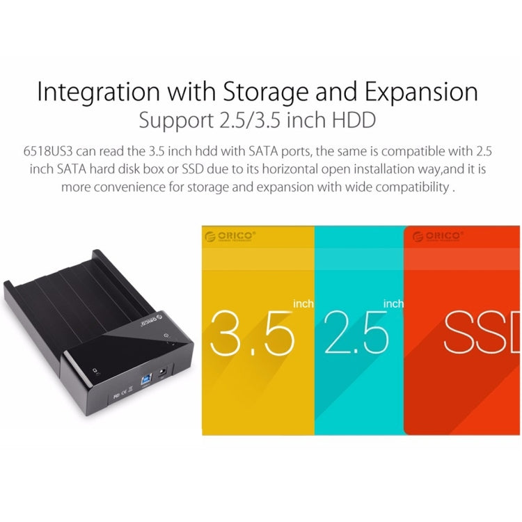 ORICO 6518US3 USB 3,0 tipo B 2,5/3,5 pulgadas herramienta libre HDD estación de acoplamiento caja de almacenamiento externo caja de disco duro