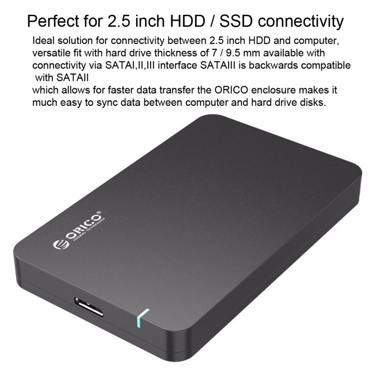 ORICO 2569S3 USB3.0 Micro-B Caja de almacenamiento de disco duro externo para 9,5 mm 2,5 pulgadas SATA HDD / SSD