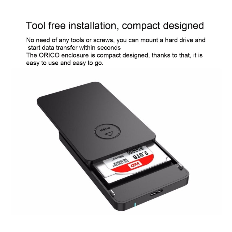 ORICO 2569S3 USB3.0 Micro-B Caja de almacenamiento de disco duro externo para 9,5 mm 2,5 pulgadas SATA HDD / SSD