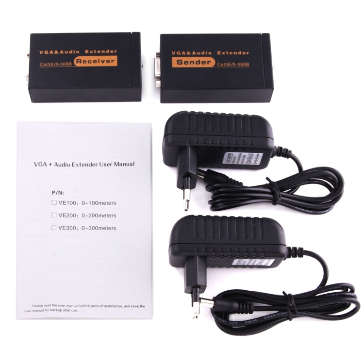 Extensor de audio y VGA 1920x1440 HD 100 m Cat5e / 6-568B Cable de red Adaptador receptor emisor, Transmission Distance: 100m
