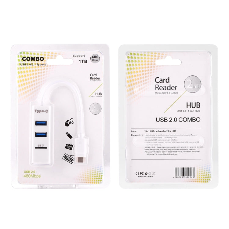 2 en 1 USB 3.1 USB-C / Type-C a USB 2.0 COMBO 3 puertos HUB + Lector de tarjetas TF, 3 Ports USB+TF Card