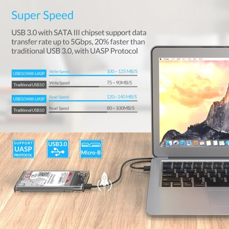 ORICO 2139U3-CR USB3.0 Caja de almacenamiento de disco duro externo transparente para HDD / SSD SATA de 9,5 mm y 2,5 pulgadas, USB 3.0 (2.5 inch)
