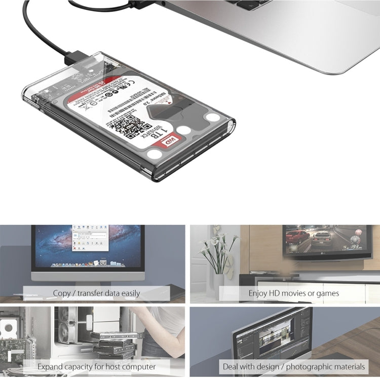 ORICO 2139U3-CR USB3.0 Caja de almacenamiento de disco duro externo transparente para HDD / SSD SATA de 9,5 mm y 2,5 pulgadas, USB 3.0 (2.5 inch)
