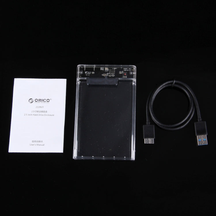 ORICO 2139U3-CR USB3.0 Caja de almacenamiento de disco duro externo transparente para HDD / SSD SATA de 9,5 mm y 2,5 pulgadas, USB 3.0 (2.5 inch)