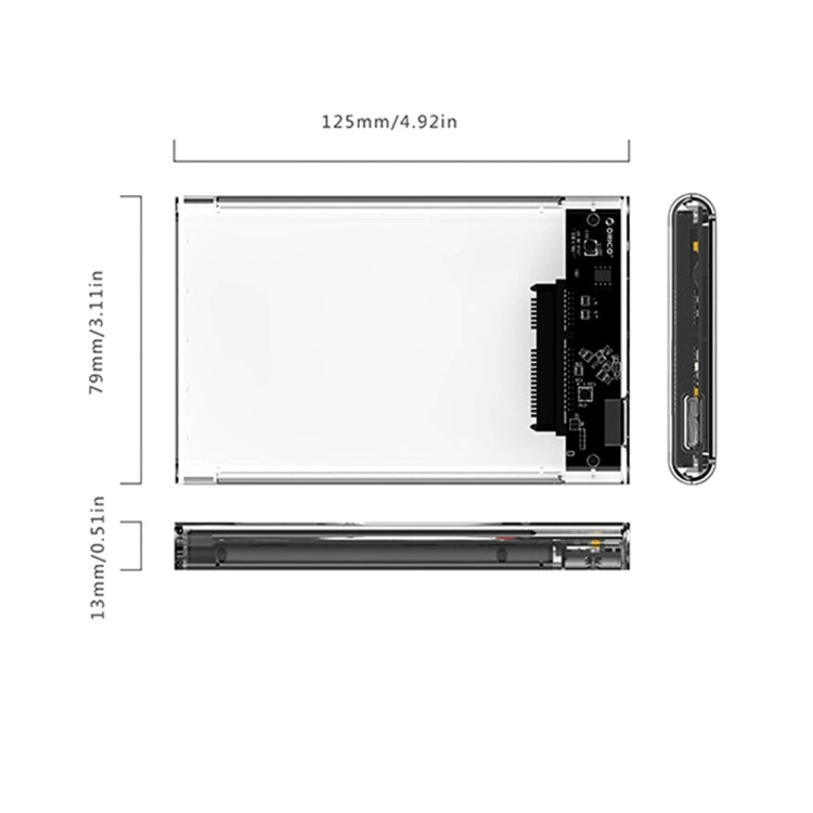 ORICO 2139U3-CR USB3.0 Caja de almacenamiento de disco duro externo transparente para HDD / SSD SATA de 9,5 mm y 2,5 pulgadas, USB 3.0 (2.5 inch)