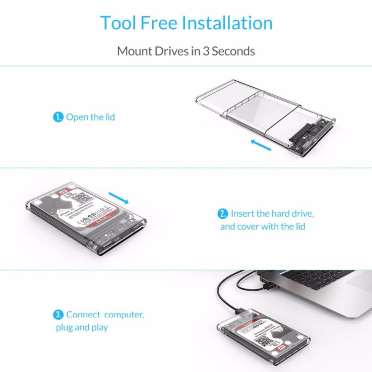 ORICO 2139U3-CR USB3.0 Caja de almacenamiento de disco duro externo transparente para HDD / SSD SATA de 9,5 mm y 2,5 pulgadas, USB 3.0 (2.5 inch)