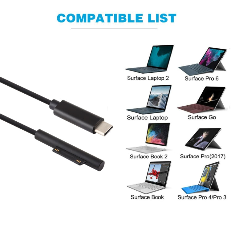 Cable de carga de alimentación para computadora portátil macho magnético USB-C / Type-C a 6 pines para Microsoft Surface Pro 7/6/5, longitud del cable: aproximadamente 1,5 m, for Microsoft Surface Pro 7 / 6 / 5