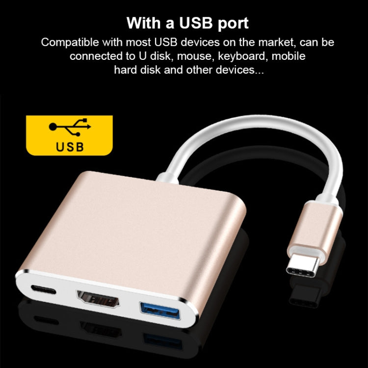 V125 UCB-C / Type-C Macho a PD + HDMI + USB 3.0 Hembra Convertidor 3 en 1, 3 in 1