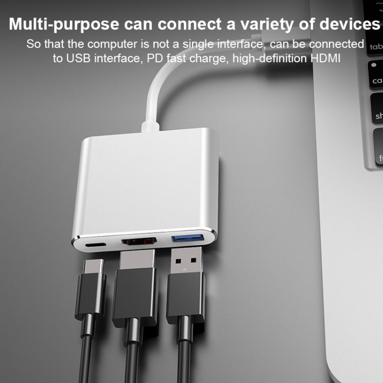 V125 UCB-C / Type-C Macho a PD + HDMI + USB 3.0 Hembra Convertidor 3 en 1, 3 in 1