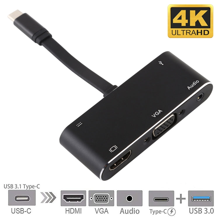 V126 UCB-C / Type-C Macho a PD + HDMI + VGA + Audio + USB 3.0 Hembra Convertidor 5 en 1, 5 in 1
