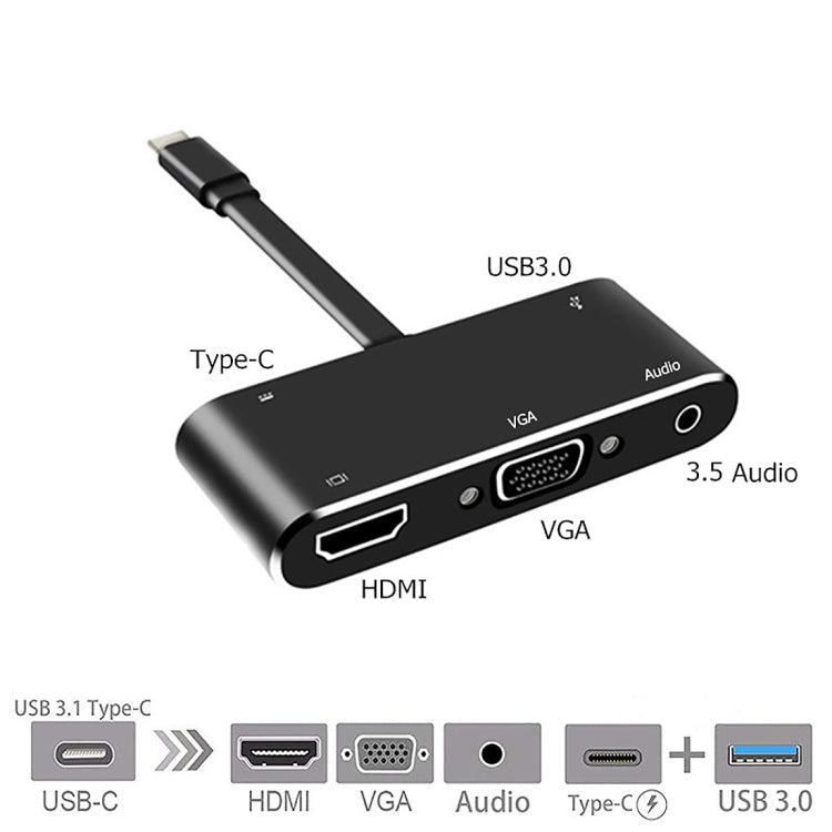 V126 UCB-C / Type-C Macho a PD + HDMI + VGA + Audio + USB 3.0 Hembra Convertidor 5 en 1, 5 in 1