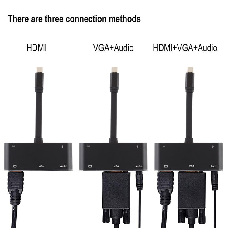 V126 UCB-C / Type-C Macho a PD + HDMI + VGA + Audio + USB 3.0 Hembra Convertidor 5 en 1, 5 in 1