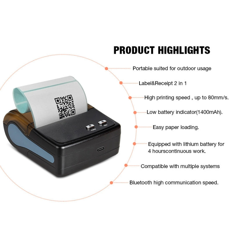 Impresora térmica de recibos POS portátil Bluetooth QS-8001 de 80 mm, QS-8001