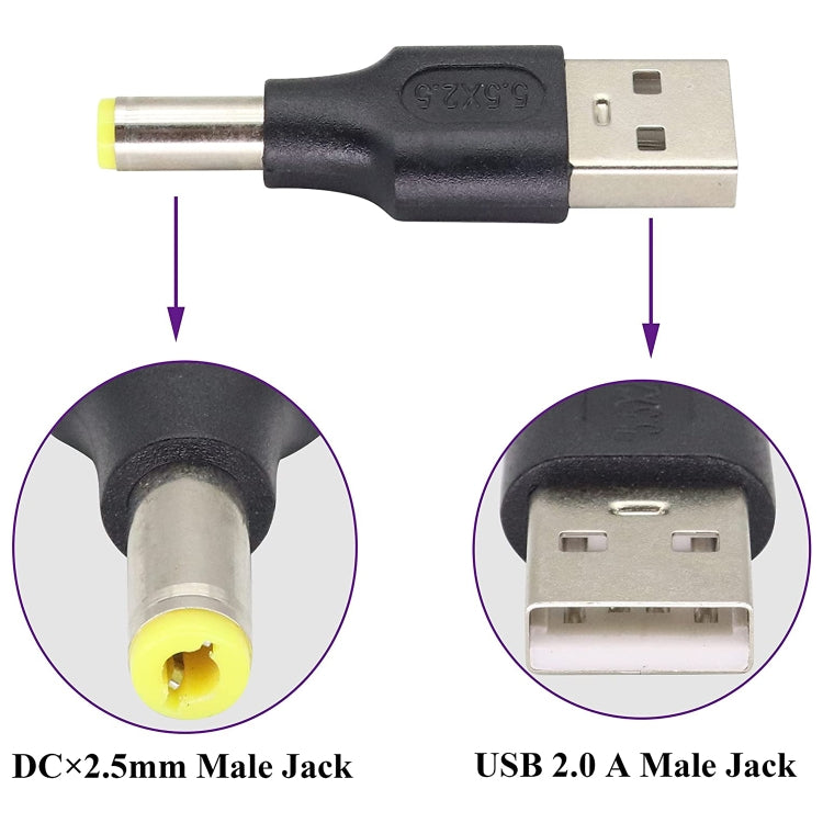 10 Uds. Conector de clavija de alimentación CC macho a USB 2,0 macho de 5,5x2,5mm, 5.5 x 2.5mm