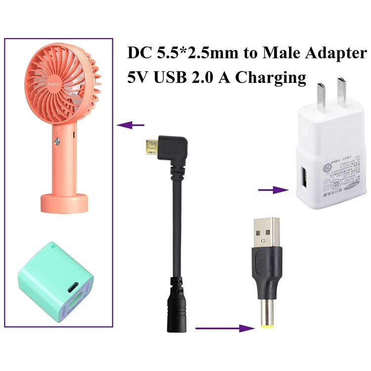 10 Uds. Conector de clavija de alimentación CC macho a USB 2,0 macho de 5,5x2,5mm, 5.5 x 2.5mm