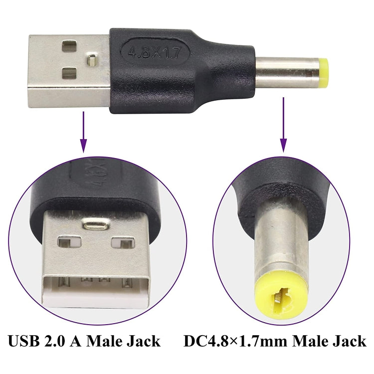 10 Uds. Conector de clavija de alimentación CC macho a USB 2,0 macho de 4,8x1,7mm, 4.8 x 1.7mm