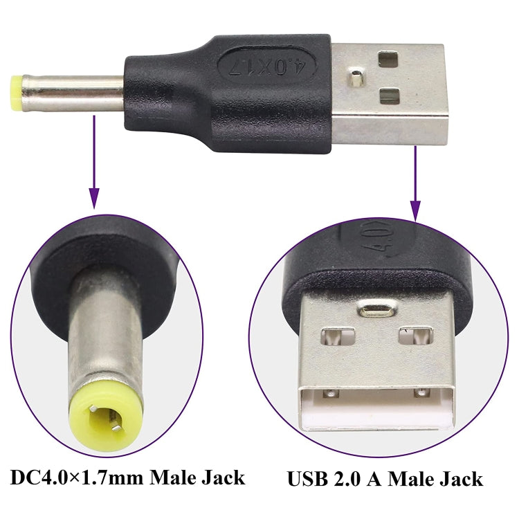 10 Uds. Conector de clavija de alimentación CC macho a USB 2,0 macho de 4,0x1,7mm, 4.0 x 1.7mm Male