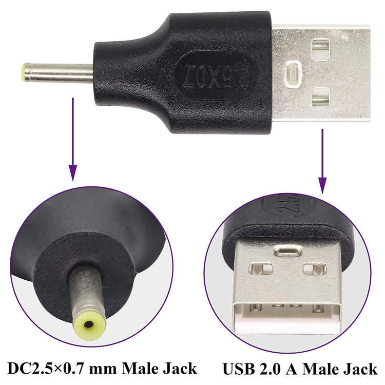 10 Uds. Conector de clavija de alimentación CC macho a USB 2,0 macho de 2,5x0,7mm, 2.5 x 0.7mm