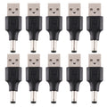 10 Uds. Conector de clavija de alimentación CC macho a USB 2,0 macho de 5,5x2,1mm, 5.5 x 2.1mm