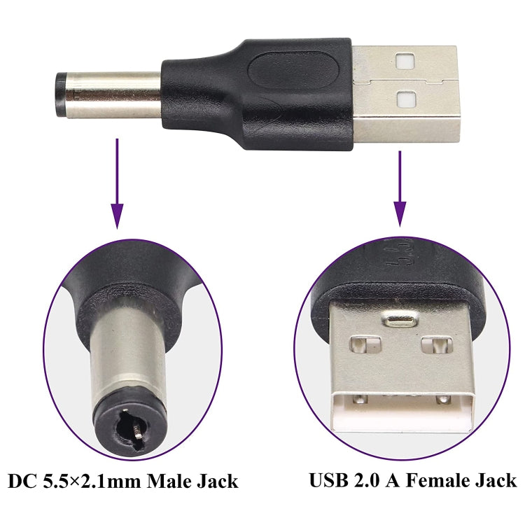 10 Uds. Conector de clavija de alimentación CC macho a USB 2,0 macho de 5,5x2,1mm, 5.5 x 2.1mm