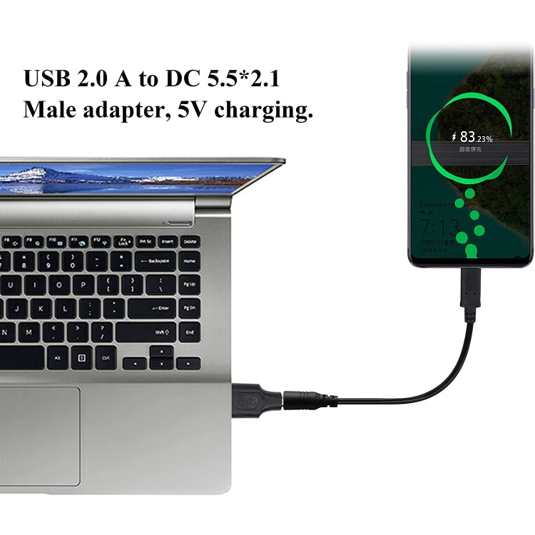 10 Uds. Conector de clavija de alimentación CC macho a USB 2,0 macho de 5,5x2,1mm, 5.5 x 2.1mm